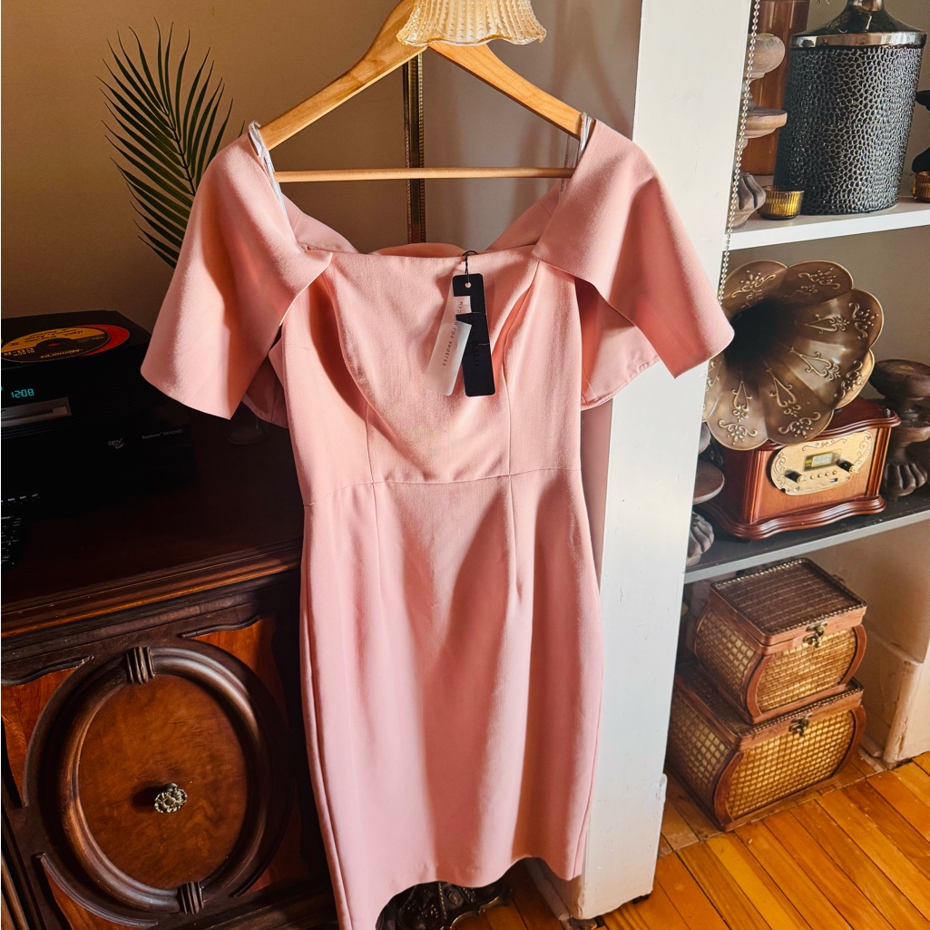 Black Halo Blush Pink Off-Shoulder Midi Dress